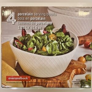 Set of 4 White Porcelain Serving Bowls 1.23 L/41.6 oz